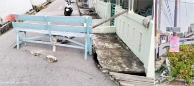 jalan-al-hidayah-bukit-senang-amblas-warga-pasang-barikade-darurat